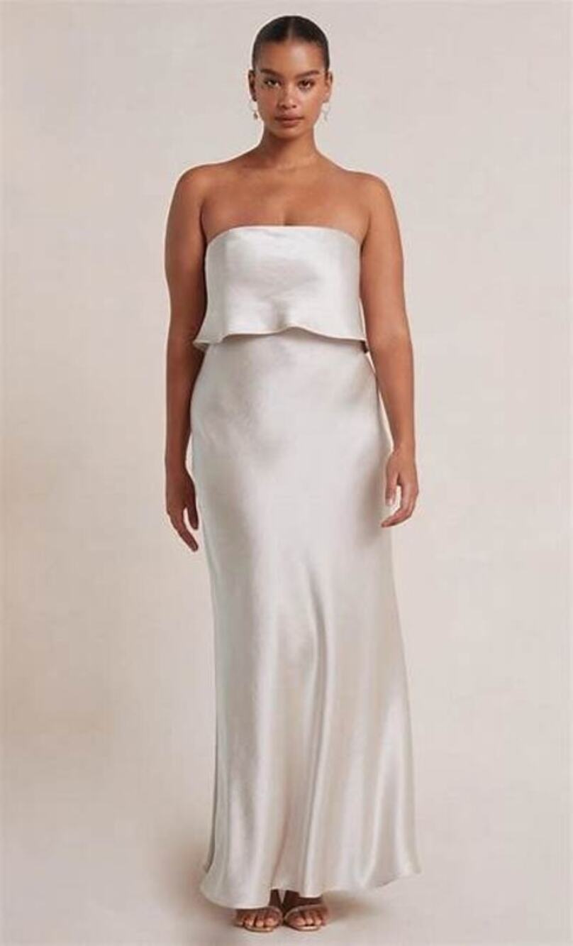Bec + Bridge The Dreamer Champagne Sand Satin Strapless Maxi Formal Dress Size 2